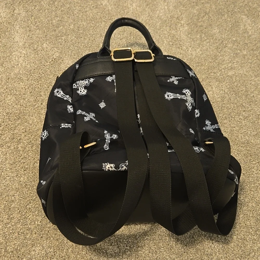 Black Mini Backpack with Cross Pattern And Gold Zippers - Picture 3 of 10
